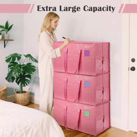 Extra Large Six Pack Moving Bags With Hella Roomy 93 Liter Build Smooth Glide Side Zippers Heavy Duty Waterproof Foldable Storage Totes For College Dorm Stashes And Home Organization Pink