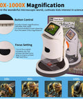 Kid Friendly Digital Microscope With Four Magnification Levels 100x, 400x, 700x, 1000x, 1080P 2 Inch HD Screen, Photo And Video Capture, USB Rechargeable, Ideal Science Toy For Curious Kids Aged 8 To 12, white handheld microscope