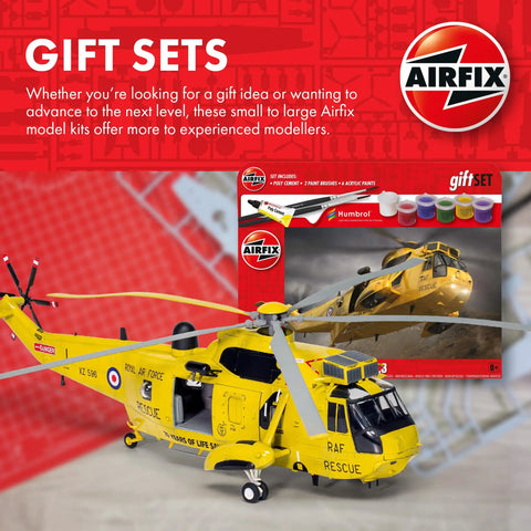 Airfix gift set with RAF Rescue Yellow Helicopter model and paints for experienced modellers