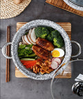 Beefy Stone Bowl With Induction Base And Glass Lid On A Sturdy Wood Tray For Bibimbap Soups And Hot Pot 11 Inch Granite Stoneware Pot