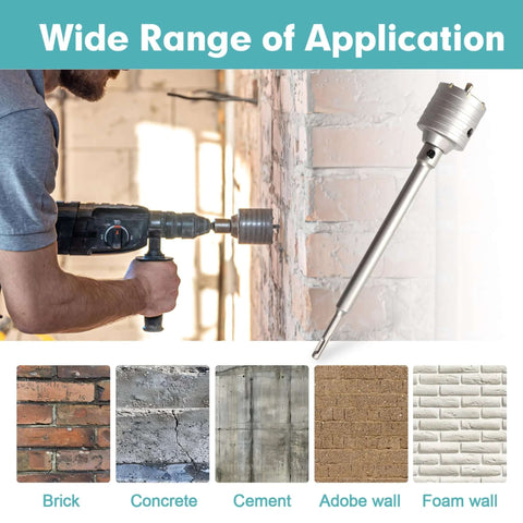 9-piece masonry hole saw kit with tungsten carbide bits and SDS Plus/Max shanks for concrete, brick, and tile drilling