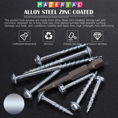 260 Piece Pocket Hole Screw Set With 8 Sizes Square Drive Coarse And Fine Thread Self Tapping Screws for wood and metal projects