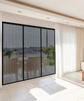 Heavy Duty Magnetic Screen Door With Self Sealing Magnets Hands Free Insect Shield For Patio And Bedroom Sliding Doors Up To 60 By 80 Inches Durable Fiberglass Mesh Black installed on sliding doors with a garden view