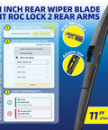 Image showing 11 Inch Rear Windshield Wiper Blade fit Roc Lock 2 with adapter slot for easy vehicle compatibility check.
