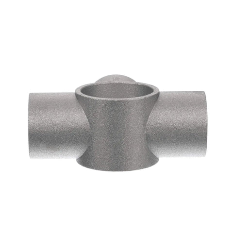 Brushed Aluminum Center Cross Brace Fitting Links 1-5/8 Vertical Pipes To Three 1-1/4 Horizontal Rails cranks down tough and durable for utility tables
