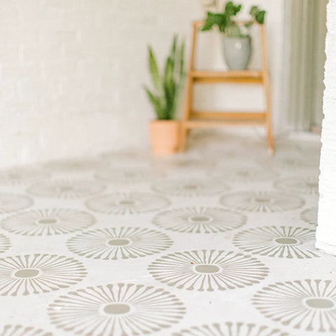 Floor featuring Reusable 12x12 Tile Stencil Set 2 Pack For Floors Walls And Concrete, Large Boho Mandala Templates in living area