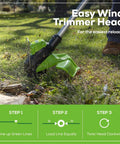No Hassle 60V Cordless String Trimmer And 540 CFM Air Blower Yard Work Combo Set Featuring 13 Inch Dual Line Bump Head in use.