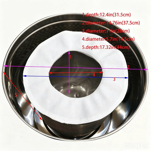 Close-up view of Heavy Duty Stainless Steel Commercial Salad Spinner With Adjustable Speed Knockout Workhorse Vegetable Dryer And Water Extractor Built Tough For Restaurant Kitchens 220V, showcasing measurements and design.