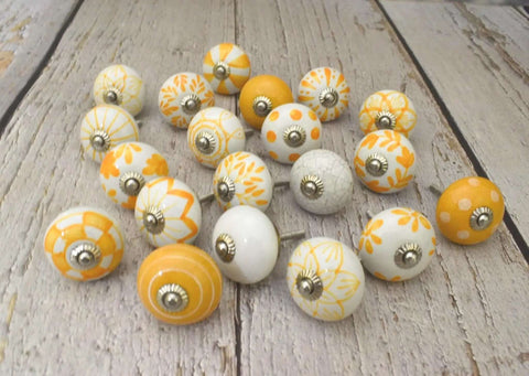 Fresh Yellow Floral Ceramic Knobs Kick Up Your Kitchen And Bedroom Cabinet Game With This Slick Set Of 20 Round Decorative Drawer Pulls Featuring A Glossy Finish For Total Home Refresh Vibes.