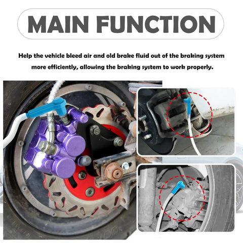 Top Tier Five Piece Brake Bleeder Kit With Vacuum Pump Connectors for effective air removal and fluid change in brake systems.