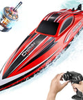 Epic 16 Inch Brushless RC Boat With 55 KPH Speed, Remote Control Fast Boat For Adults And Kids, 2000mAh Battery, Waterproof Hull, Long-Range Remote, Lakes Or Ponds, HJ818PRO Red