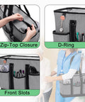 Nurse Tote Bag With Padded 15.6 Inch Laptop Sleeve For Work On The Job showing zip-top, D-ring, front slots in gray material