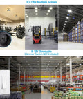 Three Power Modes Workhorse UFO LED High Bay Light Dimmable 0-10V 120-277V IP65 Aluminum in various commercial settings