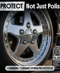 Shiny car wheel with Metal Polish Kit With Applicator Pad That Restores Boss Shine And Removes Oxidation On Chrome Aluminum