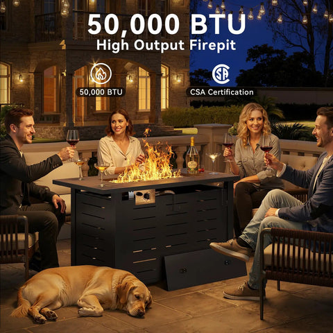 41 Inch Propane Fire Pit Table With Removable Lid And Lava Rocks, 50,000 BTU Gas Fire Pit For Outside, Patio, Deck Or Backyard