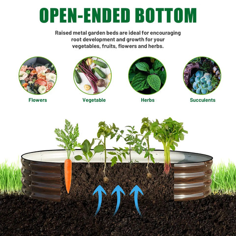 Open-ended Two Piece Raised Garden Bed Kit, Outdoor Oval Metal Planter For Vegetables And Flowers, 72L x 36W x 12H, Brown Finish