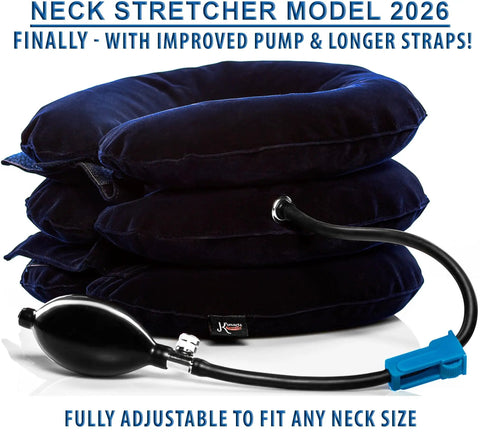 Neck Traction Device For Home Pain Relief With Inflatable Cervical Stretcher Collar Easy Adjustable Pinched Nerve Relief And Spinal Decompression For Herniated Disc And Muscle Strain Recovery Kit Blue with improved pump and straps