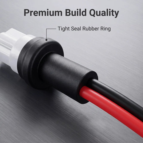 Rugged T10 Male Socket Connector Pair With Pre Wired Extension Plug Adapter showing tight seal rubber ring and wiring detail.