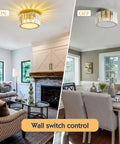 Modern Ceiling Light Fixture Mini Flush Mount Crystal Chandelier For Hallway Bedroom And Bathroom, G9 Socket, Gold Finish shown in room