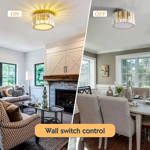 Modern Ceiling Light Fixture Mini Flush Mount Crystal Chandelier For Hallway Bedroom And Bathroom, G9 Socket, Gold Finish shown in room