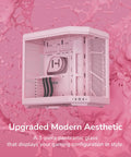 Modern Gaming Pc Case Featuring Panoramic Glass And Sleek Dual Chambers Built For Stress Free Atx Builds Fueled By Lightning Airflow Through Tidy Wire Runs Includes A Flossy PCIe 4.0 Riser Cable In Strawberry Pink, showcasing an open interior.