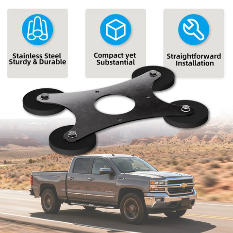 Starlink Mini Car Magnetic Roof Mount For Truck, Boat, And RV with 4 magnet system shown with a pickup truck on desert road.