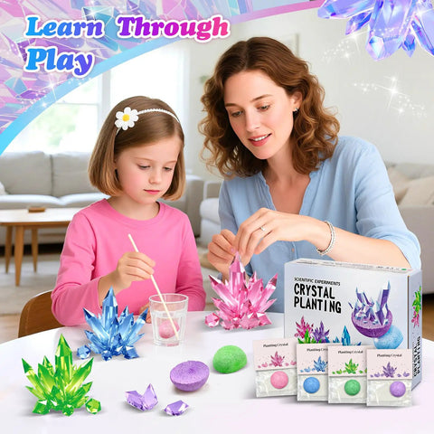 Mother and daughter using Crystal Growing Science Kit For Kids 16 Piece Party Favors Totally Great For Classrooms.