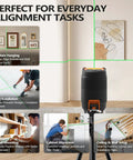 Pocket Cross Line Green Laser Level With Pendulum Lock projecting green lines for picture hanging, cabinets, tile, and DIY projects.
