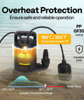 Three Quarter Horsepower Submersible Sump Pump With Float Switch 2820 GPH showing overheat protection in water with float switch