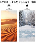 Image showing desert with sand dunes for low temperature and snowy forest scene for high temperature, marked as 120°C/248°F.