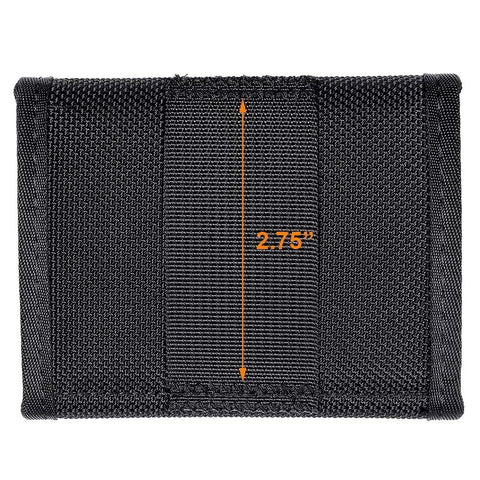 Back of Two Pair Glove Pouch For Duty Belt with ballistic nylon construction and dimensions of 2.75 inches displayed