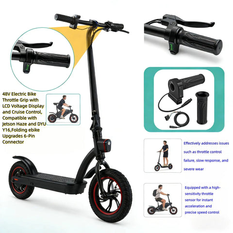 48V Electric Bike Twist Throttle Grip With LCD Voltage Display And Cruise Control 6 Pin Connector for folding e-bikes
