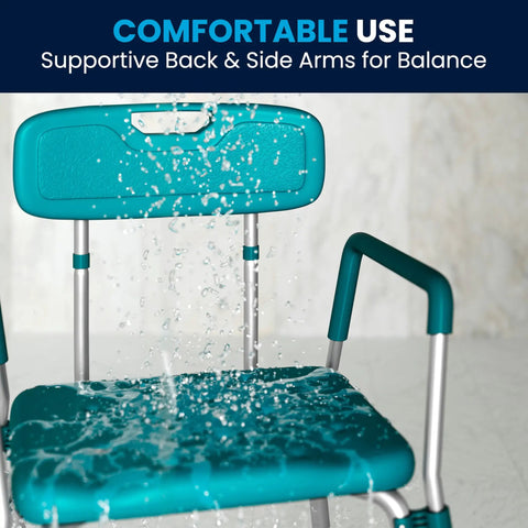 HERCULES Series Teal Bath And Shower Chair, 300 LB Capacity, Adjustable With Quick Release Back And Arms, Converts To Backless Stool, Safe ANSI BIFMA X5.1-17 Shower Seat For Elderly And Post Surgical