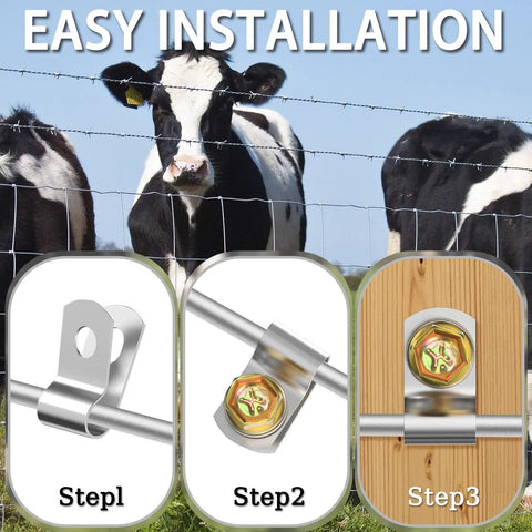 Easy installation of Heavy Duty Stainless Steel Fence Clamps For Wood Posts 200 Piece Set For Wire Fencing Tough As Nails.