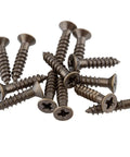 Heavy Duty Number 4 X Half Inch Flat Head Phillips Wood Screws In Antique Brass Finish, showing self-tapping threads for flush look.
