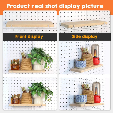 Two Pack Solid Wood Pegboard Shelf Set With No Tilt Balance Twelve By Four Inch Shelves Fit One Quarter Inch Pegboards