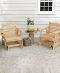 Outdoor Fir Wood Glider Chair With Hidden Rotatable Cup Holder And Curved Seat For Porch Patio And Backyard Natural Finish