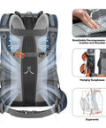 Back view of 40L Lightweight Hiking Backpack With Rain Cover Ripstop 210D Nylon Daypack showcasing breathable back support.