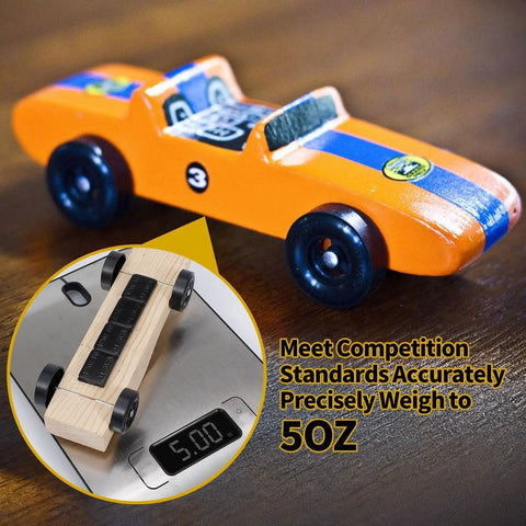 Pinewood Derby Car Weights Kit With 12 Weights In Two Sizes And Graphite Powder Lubricant For Wheels And Axles Four Ounce Total