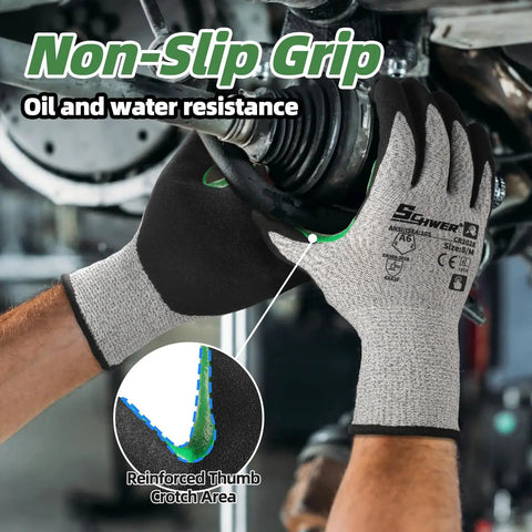 12 Pairs ANSI A6 Cut Resistant Work Gloves With Sandy Nitrile Coating, Reinforced Thumb, Non Slip Grip, Built Tough For Metal Fabrication