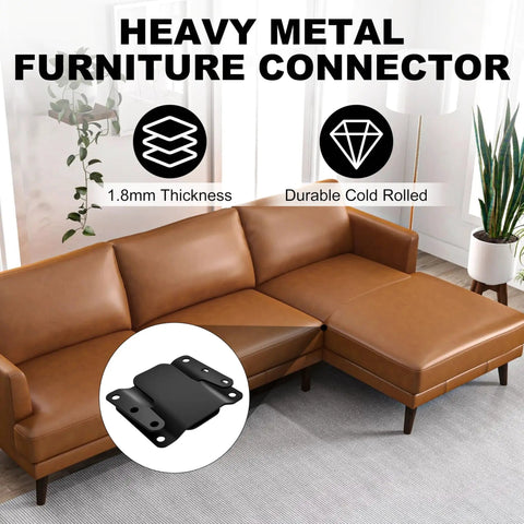 Heavy Duty Metal Sectional Sofa Connectors With Included Screws Universal Couch Interlocking Brackets, 1.8mm thick metal, shown with couch.