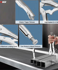 Beefy Heavy Duty Sliding Arm Locking C Clamp 12 Inch with flat swivel pads shown securing metal for welding application
