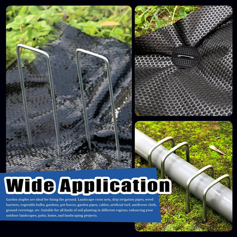 All In One Garden Stakes And Staples Kit with 100 Pcs 6 Inch U Shaped Landscape Staples used on fabric and pipe
