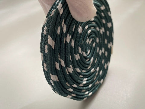 3.3 Yard Synthetic Silk Wrapping Cord Sageo For DIY Katana Saya Scabbard, green white rope rolled up in a hand