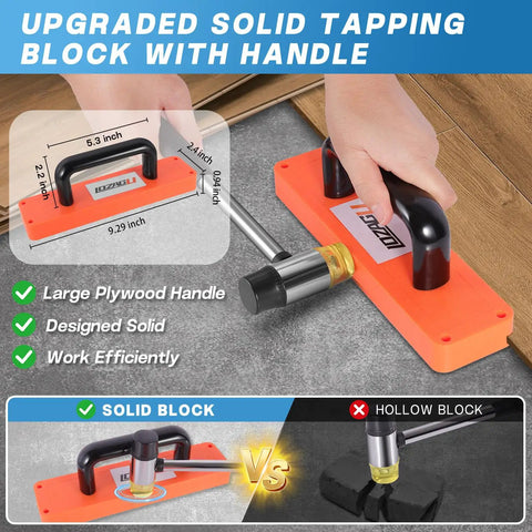 Solid tapping block with handle from 43-Piece Laminate Flooring Tools Kit For LVP And Vinyl Installations