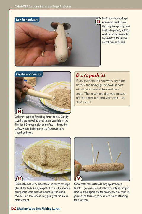 DIY Wooden Fishing Lure Crafting And Painting Guide Featuring 11 Proven Designs For Crankbaits Swimmers And Poppers So You Can Kick Tail On Finicky Fish Near Shore Or Deep - applying glue and sawdust to lure