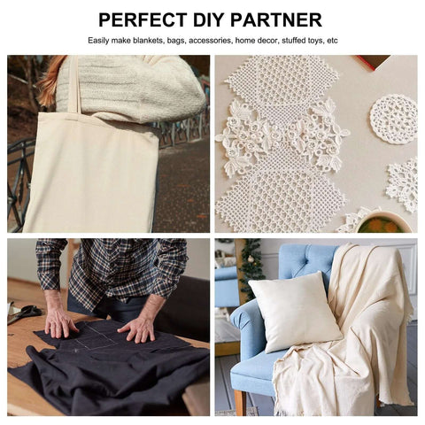 Rotary blade + drive housing accessories for Maker; collage shows beige tote bag, white lace doilies, fabric being cut, and a blanket on a chair.