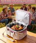 Heavy Duty Insulated Slow Cooker Carrying Bag 6 To 8 Quart Oval, Double Layer Travel Tote with stew and outdoor gathering