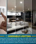 Person adjusting dimmable lighting in modern living room, showcasing brightness levels with 6 Pack BR30 LED Flood Bulbs 8.5W 65W Equivalent.