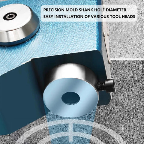 Close-up of precision mold shank hole on Heavy Duty Arbor Press Manual Benchtop Metalworking tool for easy installation.